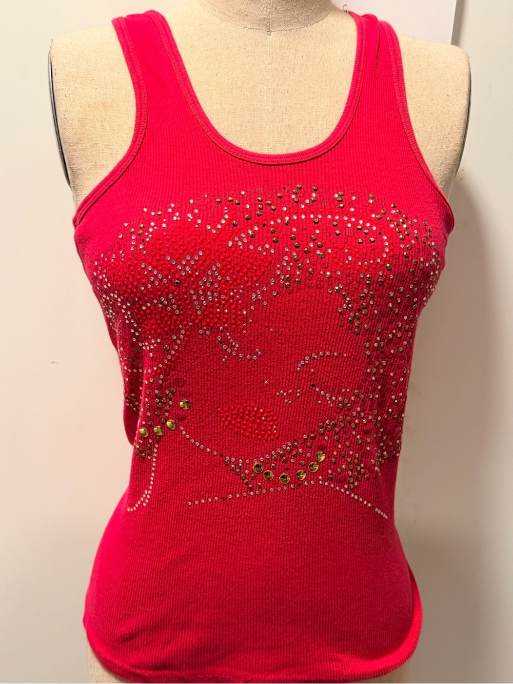 Rhinestone Embellished Red Tank Top - Women